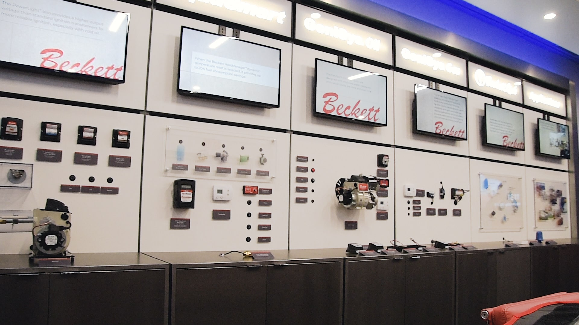 Control displays inside the R.W. Beckett interactive customer experience room